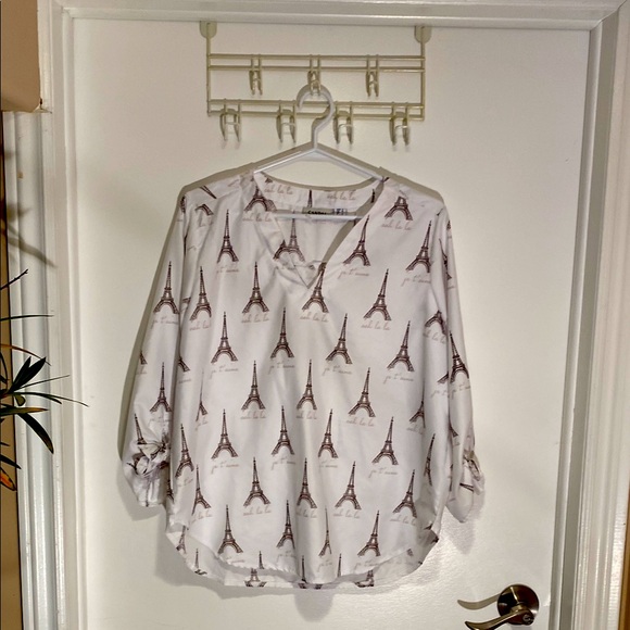 White Eiffel Tower Print Women's Top - Picture 1 of 3